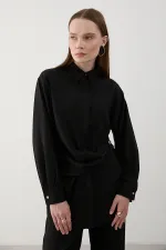 Ensemble chemise et pantalon noirs avec boutons décoratifs dorés - 8856
