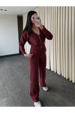 Bordo %100 Pamuk Kapüşonlu Fitilli Takım - 51232