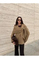 Ensemble broche et châle caramel, veste en polyviscose - 9707