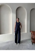 Dark Navy Camille Classic Button-Down Vest Trousers - 8449 Dark Navy Camille Classic Button-Down Vest Trousers - 8449
