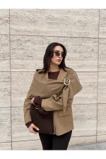 Ensemble broche et châle caramel, veste en polyviscose - 9707