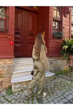 Haki Bomber Saten Ceket Pantolon Takım - 9663 - 51229