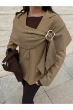 Ensemble broche et châle caramel, veste en polyviscose - 9707