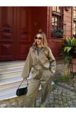 Haki Bomber Saten Ceket Pantolon Takım - 9663 - 51229