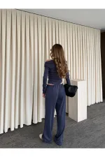 İndigo Kayık Yaka Modal İkili Takım - 7323