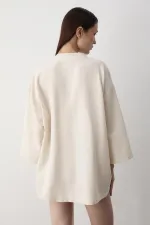 Natural Yarım Kol İçten Kemerli Kimono - 5383