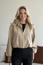 Camel Crop Bomber Ceket Camel Crop Bomber Ceket