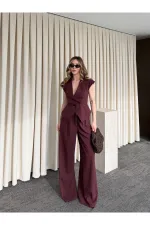 Bordo Margot Yelek Pantolon Takım - 308