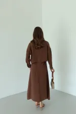 Kahverengi Modal Gömlek Elbise Takım