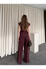 Bordo Margot Yelek Pantolon Takım - 308