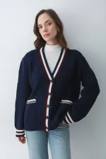 Gilet bleu marine et bordeaux à poches - 241143