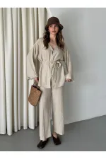 Bej Pamuklu Gömlek Pantolon Takım