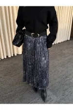 Füme Piliseli Beli Lastikli Kemerli Etek - 3375