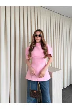 Pembe Pelerinli Straplez Bluz - 1101