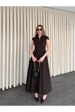 Robe courte marron à col en V - 242480