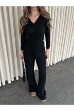 Siyah Dantelli İkili Triko Takım - 2602