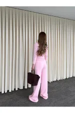 Pembe Dantelli İkili Triko Takım - 2602