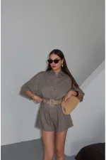 Ensemble chemise et short en paille de vison avec ceinture