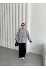 Grey Front Tie Teddy Jacket