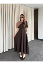 Kahverengi Seyyar Broşlu Elbise - 3151