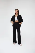 Ensemble deux pièces chemise et pantalon en lin noir