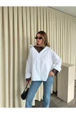 Beyaz İçi Dantelli Gömlek - 0826