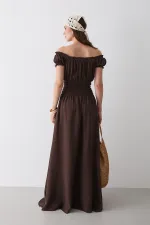 Kahverengi Büzgülü Elbise - 2002