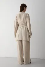 Ensemble kimono 100 % coton naturel avec poches et ceinture - 8491