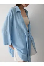 Blue Flam Linen Kimono Shirt