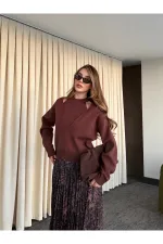 Kahverengi İkili V Yaka Kazak - 251206