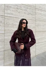 Bordo Bağcıklı Ceket - 9702