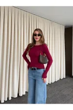 Bordo Bisiklet Yaka Uzun Kollu Body - 0098