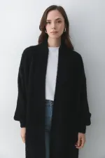 Gilet long noir en maille - 251015