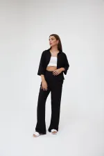 Ensemble deux pièces chemise et pantalon en lin noir