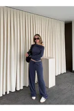 İndigo Kayık Yaka Modal İkili Takım - 7323