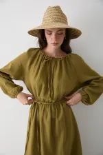 Robe en mousseline kaki avec détail de nœud - 2004