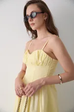 Sarı Bel Detaylı Poplin Elbise - 2001