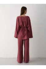 Ensemble chemise et pantalon en coton 100 % à boutons multicolores, coloris tuile