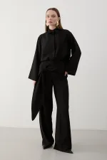 Siyah Beli Detaylı Pantolon Gömlek Takım - 8862