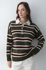 Haki Bordo Polo Yaka Kazak - 241184