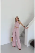 Pink Halter Neck Bustier and Pants Set