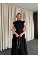 Siyah Vatkalı Elbise - 25193