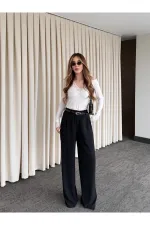 Siyah Kemerli Bol Paça Pantolon - 301