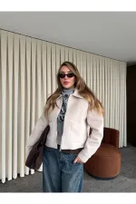 Stone Embellished Suede Jacket with Zipper - 00664