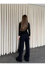 Siyah Dantelli İkili Triko Takım - 2602