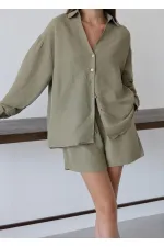 Haki Lorita Gömlek Şort Takım