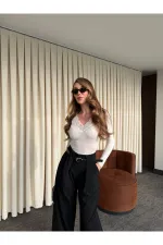 Siyah Kemerli Tasarım Pantolon - 251032