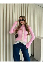 Pembe Dantel Detaylı Tasarım Hırka - TH261017