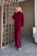 Ensemble col roulé bordeaux en maille côtelée - 4671