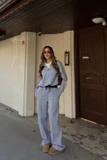 Ensemble de survêtement gris avec détail t-shirt et taille élastique - 0740